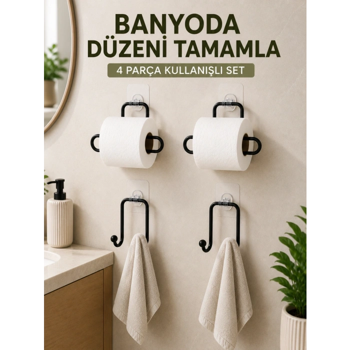 Mey İthalat® Banyo ve Mutfak İçin 4 Parça Set 2 Adet Kağıtlık 2 Adet Havlu Askısı