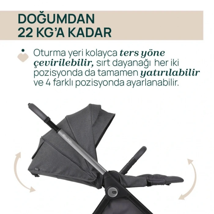 Mey İthalat®   Bellagio Bebek Arabası Black Satin
