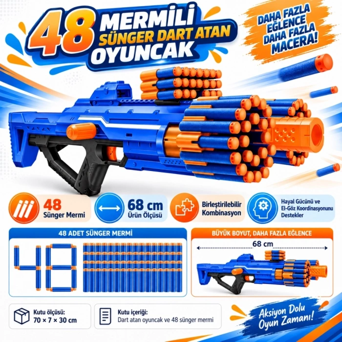 Mey İthalat® Berzerko 48 li Sünger Dart Atan Silah 68 cm