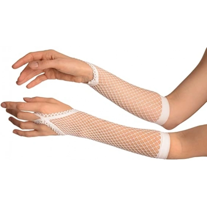 Mey İthalat® Beyaz Renk Parmak Arası File Örgü Eldiven 26 cm