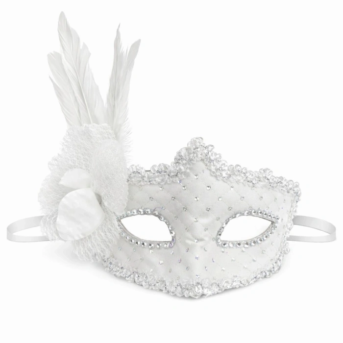 Mey İthalat® Beyaz Tüylü Venedik Lüks Balo Maskesi