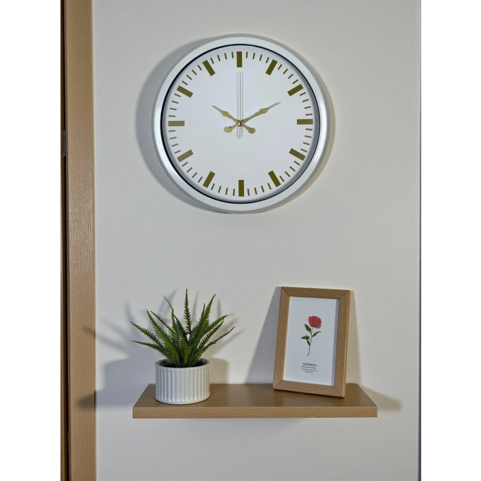 Mey İthalat® Beyaz Zarafet 40 Cm Metal Duvar Saati