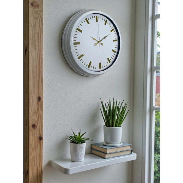 Mey İthalat® Beyaz Zarafet 40 Cm Metal Duvar Saati