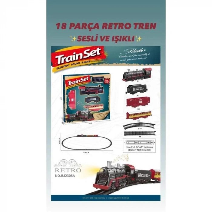 Mey İthalat® BJ2308A 18 PARÇA SESLİ IŞIKLI RETRO TREN-ŞİM