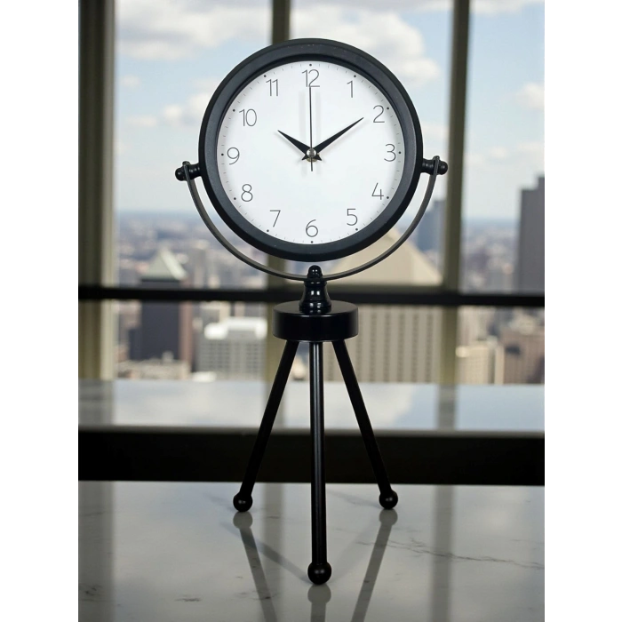 Mey İthalat® Black Classic Dekoratif Üç Ayaklı Masa Saati
