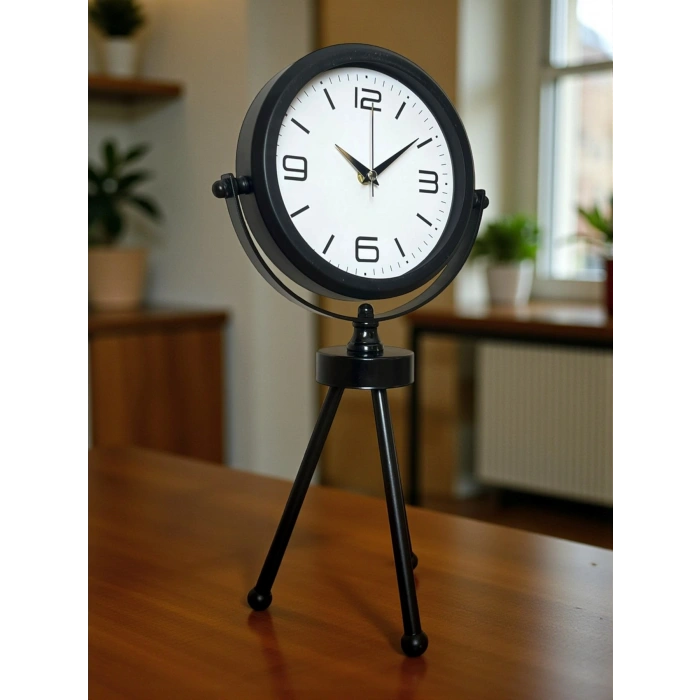Mey İthalat® Black Elegant Metal Üç Ayaklı Masa Saati