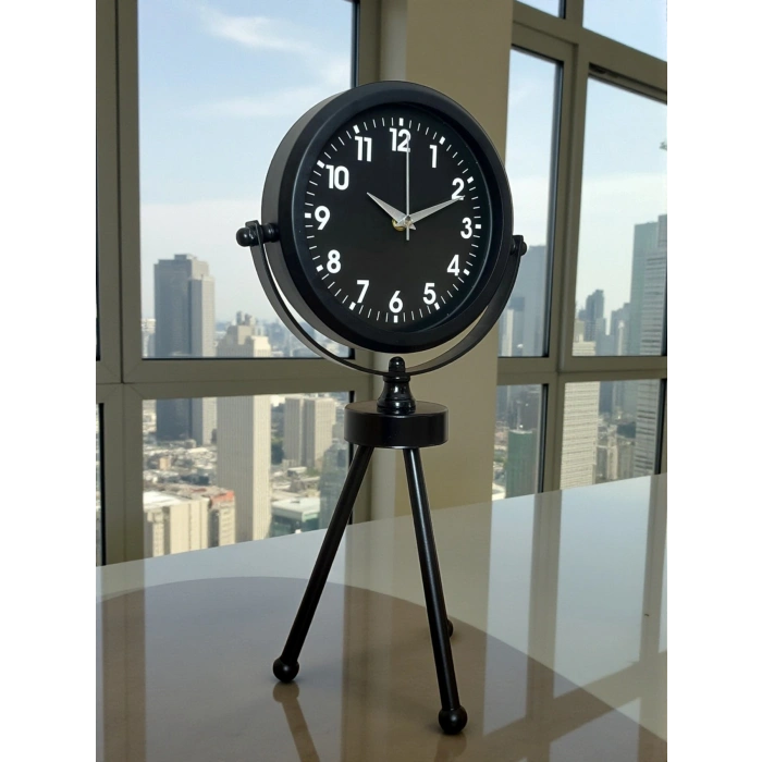 Mey İthalat® Black Luxury Modern Üç Ayaklı Metal Masa Saati