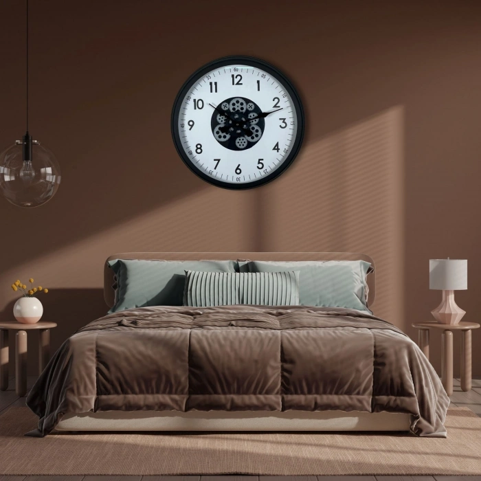 Mey İthalat® Black Motion 60 Cm Çarklı Duvar Saati