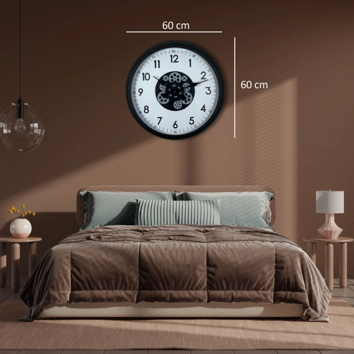 Mey İthalat® Black Motion 60 Cm Çarklı Duvar Saati