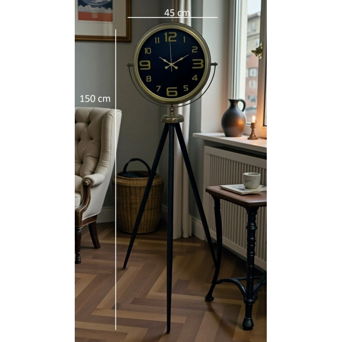Mey İthalat® Black Noble Eskitme Tripod Ayaklı Saat