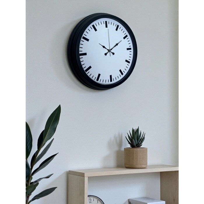 Mey İthalat® Black & White Baseline 40 Cm Metal Duvar Saati