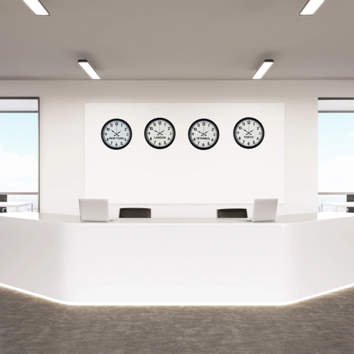Mey İthalat® BlackLine 4’lü 36 cm Dünya Saati Seti