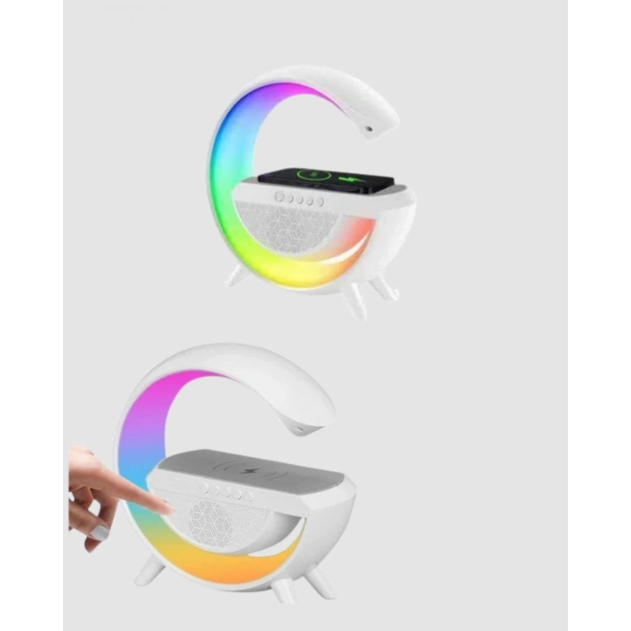Mey İthalat® Bluetooth 5.0 Hoparlör – Kablosuz Şarj, RGB Gece Lambası ve FM Radyo