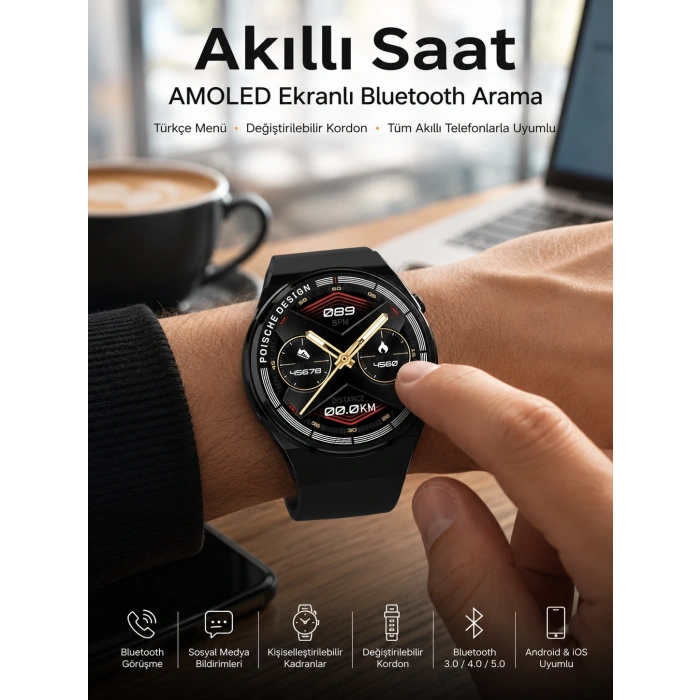 Mey İthalat® Bluetooth Bağlantılı Akıllı Saat Tüm Telefonlara Uyumlu Değiştirilebilir Kordon