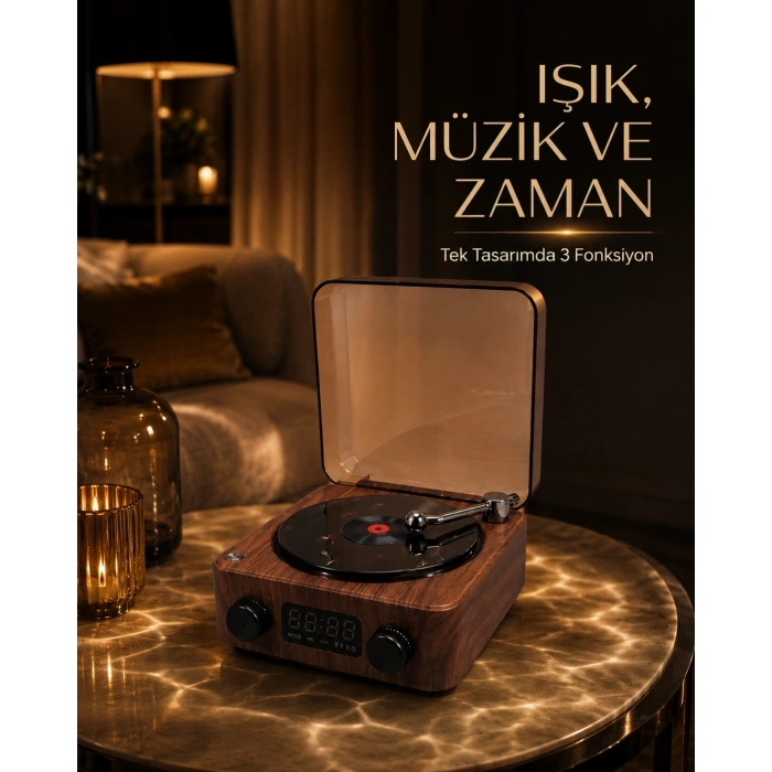 Mey İthalat® Bluetooth Hoparlörlü Gece Lambası Dijital Saat ve Ambiyans Işığı Çok Amaçlı