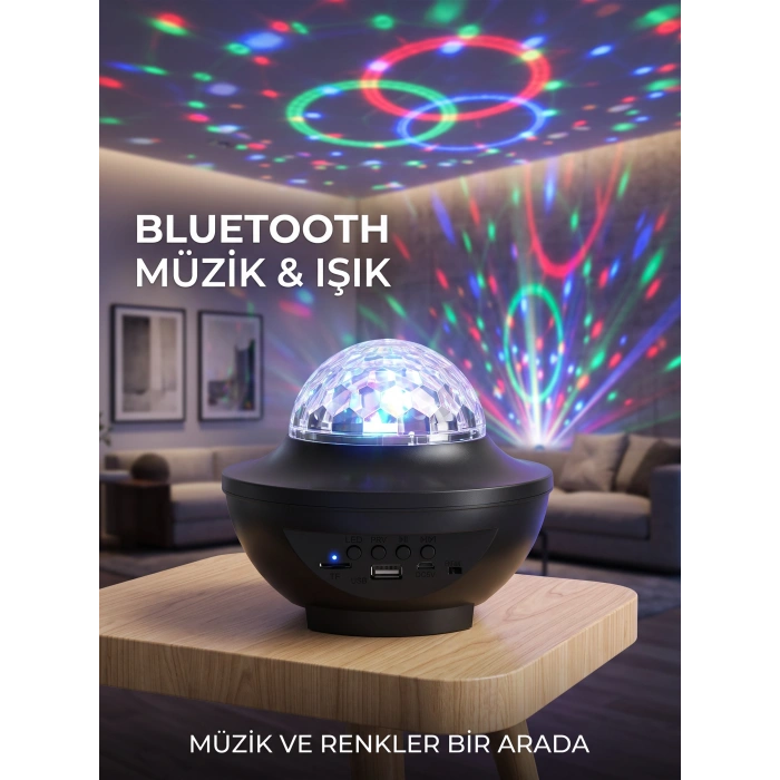 Mey İthalat® Bluetooth Hoparlörlü RGB Disko Işığı Müzikli Parti Lambası USB TF Kart Destekli