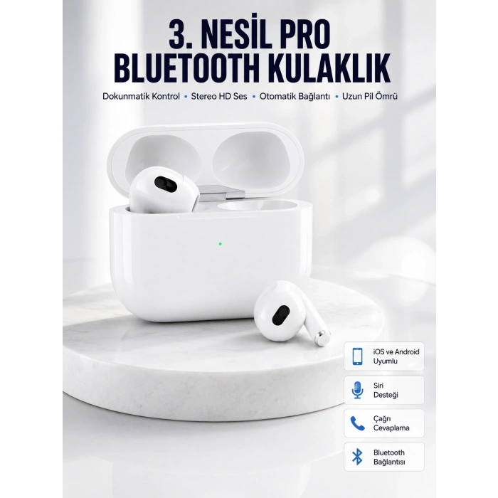 Mey İthalat® Bluetooth Kulaklık 3. Nesil Ios Android Uyumlu Yeni Nesil Wireless Charge