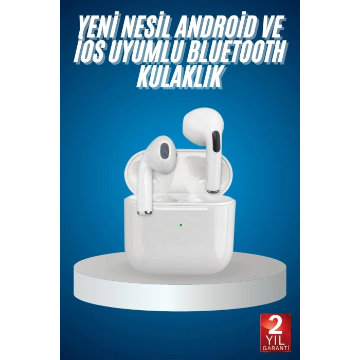 Mey İthalat® Bluetooth Kulaklık Beyaz Çağrı Cevaplama Dokunmatik Kontrol Kablosuz