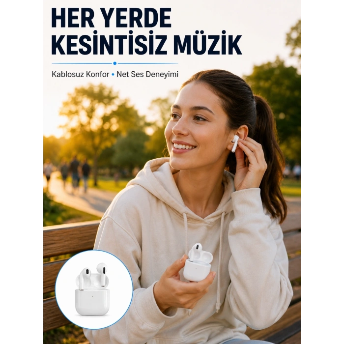 Mey İthalat® Bluetooth Kulaklık Beyaz Çağrı Cevaplama Dokunmatik Kontrol Kablosuz Yeni Nesil