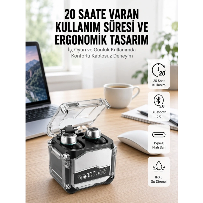 Mey İthalat® Bluetooth Kulaklık Dokunmatik Kontrol Tws kablosuz kulaklık Hi-fi Stereo