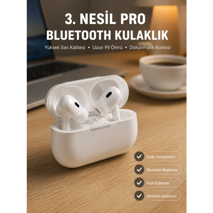 Mey İthalat® Bluetooth Kulaklık Kulak İçi Silikonlu Stereo Yüksek Ses Kaliteli Dokunmatik