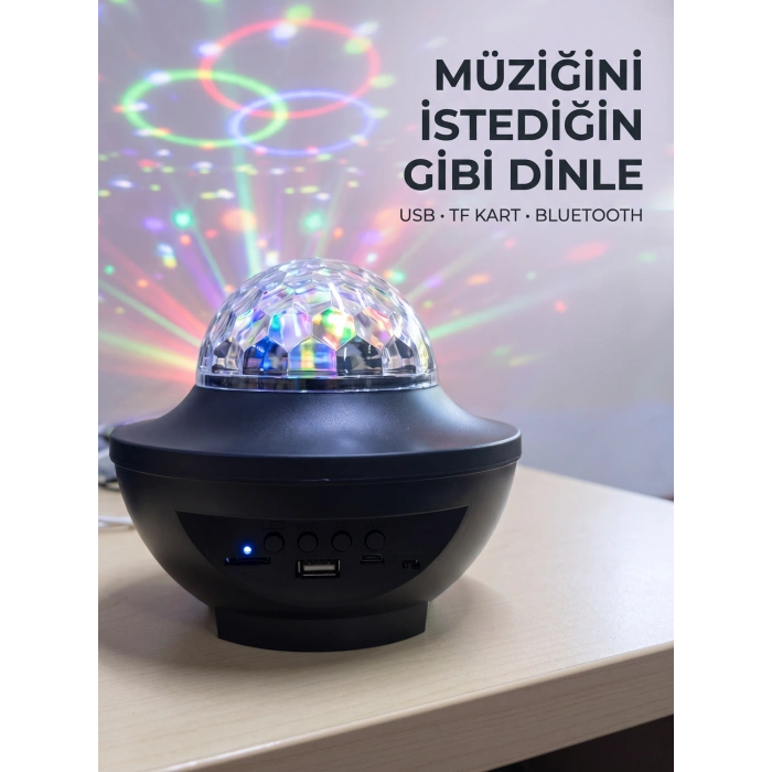 Mey İthalat® Bluetooth Müzikli Disko Işığı RGB Parti Projektörü Dahili Hoparlör USB Micro SD Destekli