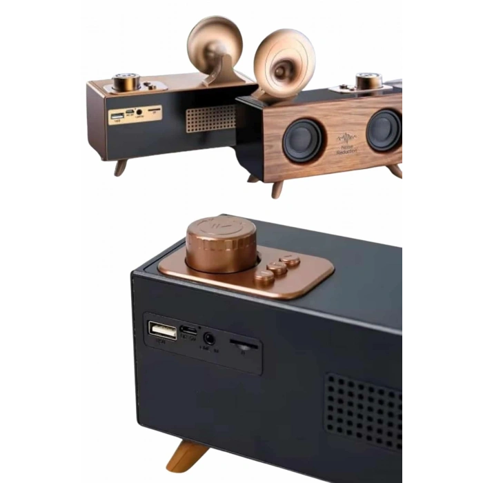 Mey İthalat® Bluetooth Nostalji Speaker Radyo Gramofon Ahşap Renk Vintage Yeni Nesil
