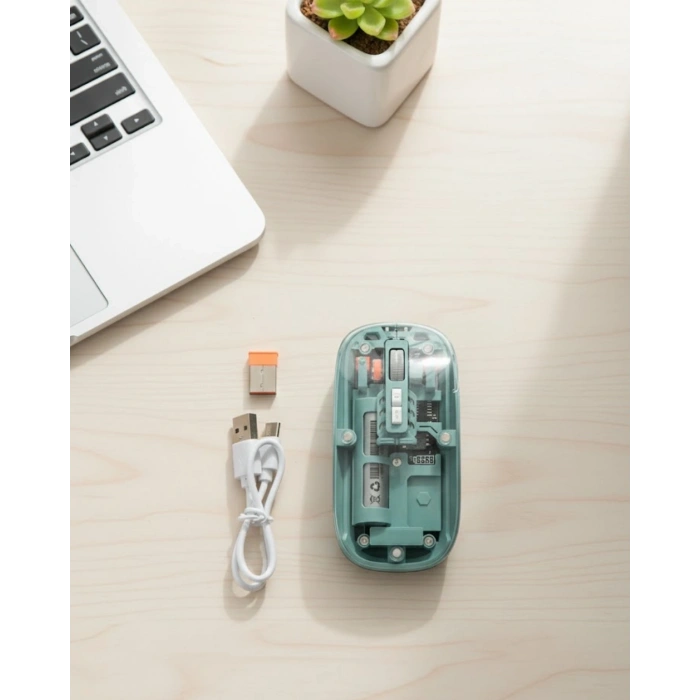 Mey İthalat® Bluetooth ve 2.4G USB Destekli Pilli Kablosuz Şeffaf Mouse