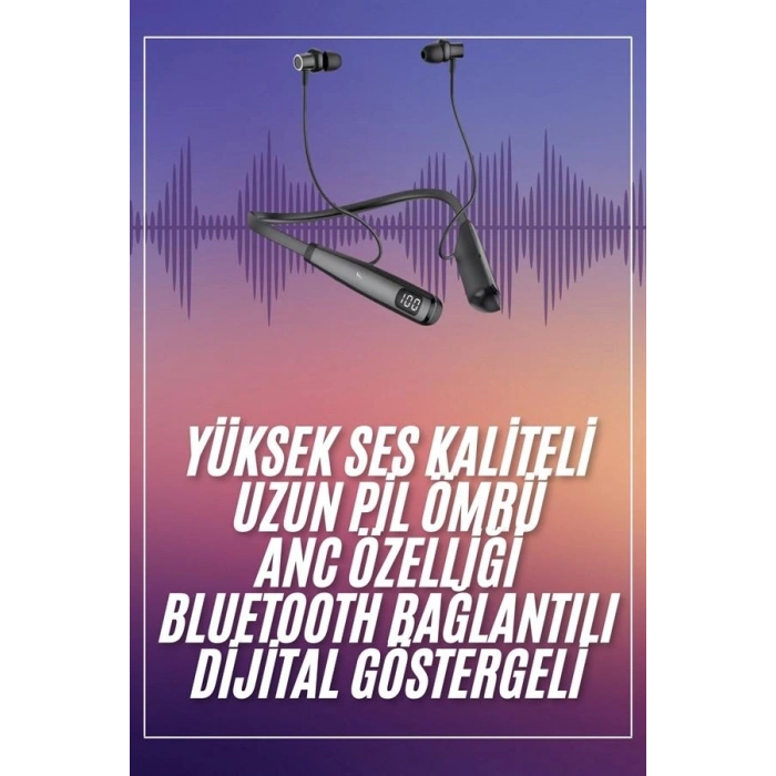 Mey İthalat® Boyun Askılı 100 Saat Kablosuz Kulaklık Göstergeli Bluetooth Kulaklık