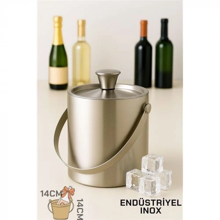 Mey İthalat® Buz Kovası Çift Cidarlı Yalıtımlı Endüstriyel Inox Şampanya Şarap Bira Soğutucu MEDIUM  722052
