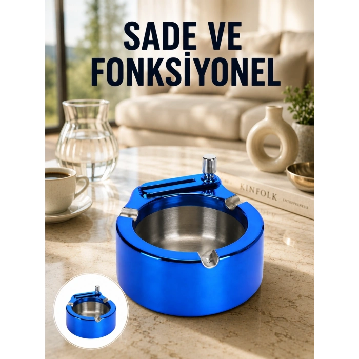 Mey İthalat® Çakmaklı Küllük Paslanmaz Çelik Şık Masa Aksesuarı Yeni Nesil
