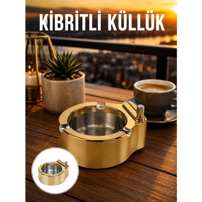 Mey İthalat® Çakmaklı Küllük Paslanmaz Metal Dayanıklı Tasarım Yeni Nesil
