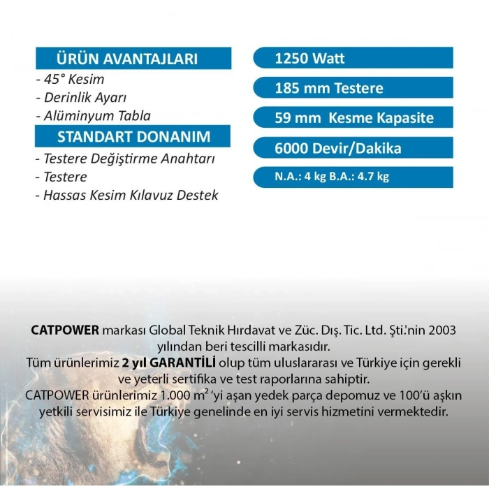 Mey İthalat® CatPower 1207 Daire Testere 185 mm 1250 Watt
