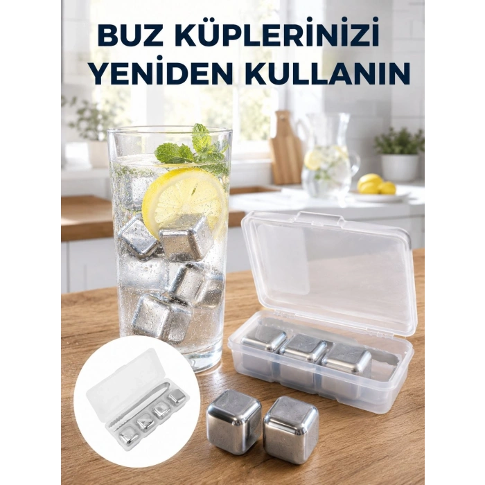 Mey İthalat® Çevre Dostu Metal Buz Küpü ve Kullanışlı Klips Seti Yeni Nesil