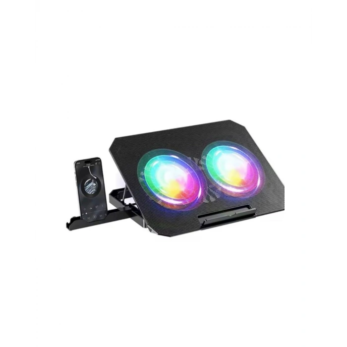 Mey İthalat® Çift Fanlı Laptop Soğutucu RGB Işıklı Sessiz Notebook Standı