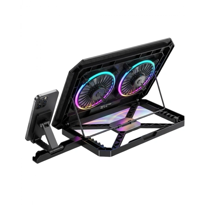 Mey İthalat® Çift Fanlı Laptop Soğutucu RGB Işıklı Sessiz Notebook Standı