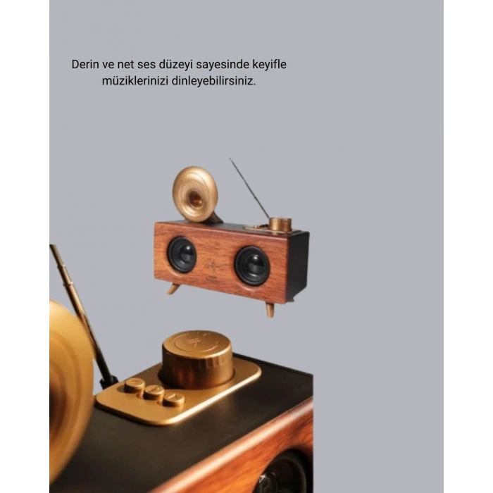 Mey İthalat® Çift Hoparlörlü Retro Bluetooth Speaker 1800mAh Bataryalı AUX USB SD Kartlı