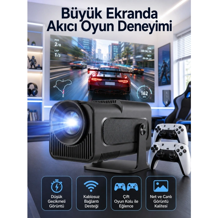 Mey İthalat® Çift Kollu Game Box Projeksiyon Cihazı Kumandalı Android Tv Dahili Hoparlör