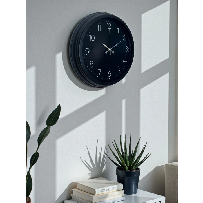 Mey İthalat® Classic Black Zarif 40 cm Metal Duvar Saati