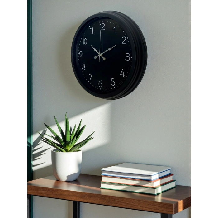 Mey İthalat® Classic Black Zarif 40 cm Metal Duvar Saati