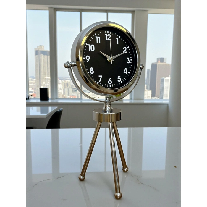 Mey İthalat®  Classic Tasarım Üç Ayaklı Metal Masa Saati