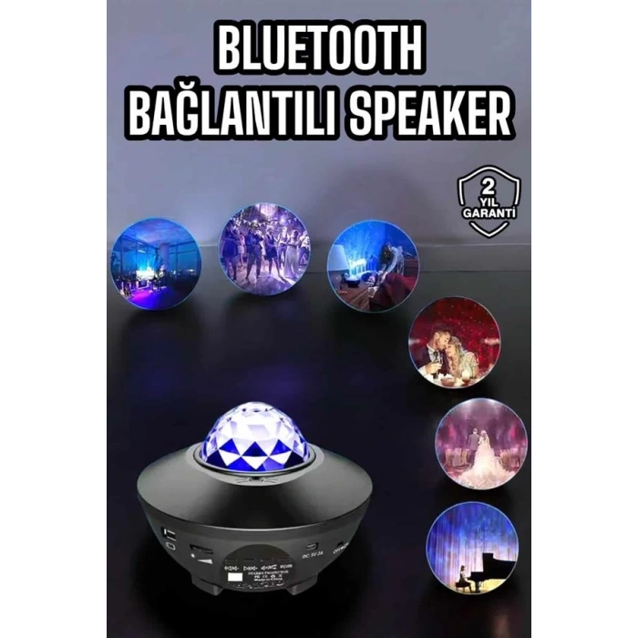 Mey İthalat® Çocuklara Özel Şarjlı Bluetooth Hoparlör Parti Led Lambası Yıldızlı Projeksiyon