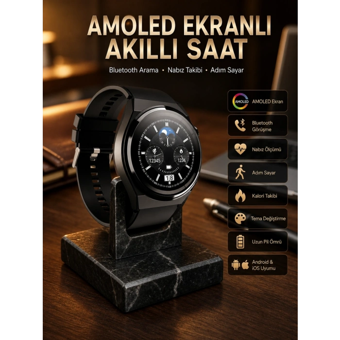 Mey İthalat® Çoklu Kordon Hediyeli Akıllı Saat Çağrı Cevaplama Müzik Dinleme Dokunmatik Ekran