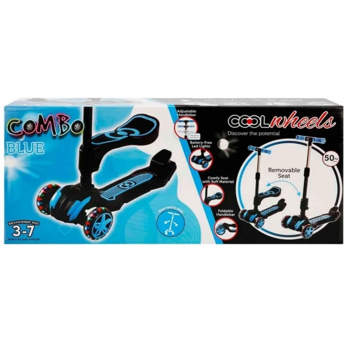 Mey İthalat®  Cool Wheels Combo 3 Tekerlekli Katlanabilir Işıklı Oturaklı Scooter