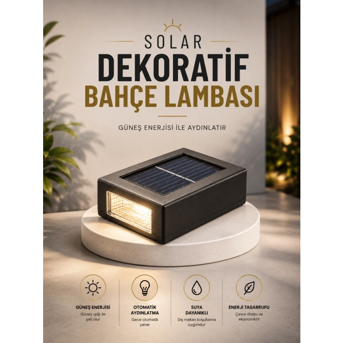Mey İthalat® Dekoratif Duvar Lambası Solar Güneş Enerjili Bahçe Aydınlatması