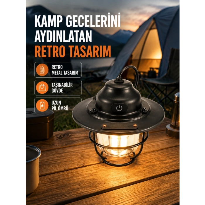 Mey İthalat® Dekoratif ve Fonksiyonel Taşınabilir Kamp Gece Lambası