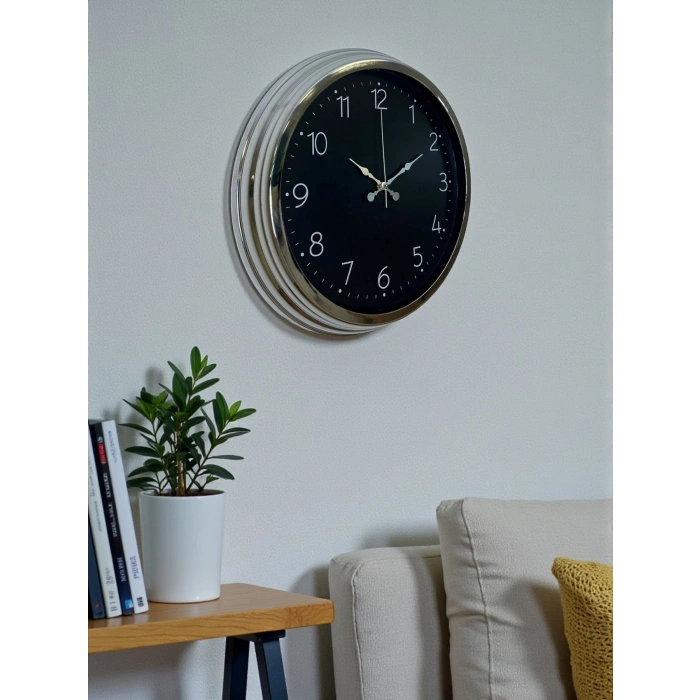Mey İthalat® Dekoratif Ve Şık 40 Cm Krom Metal Duvar Saati