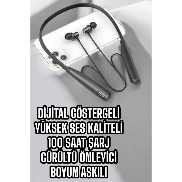 Mey İthalat® Dijital Batarya Göstergeli Bluetooth Özellikli Boyun Askılı Kulaklık