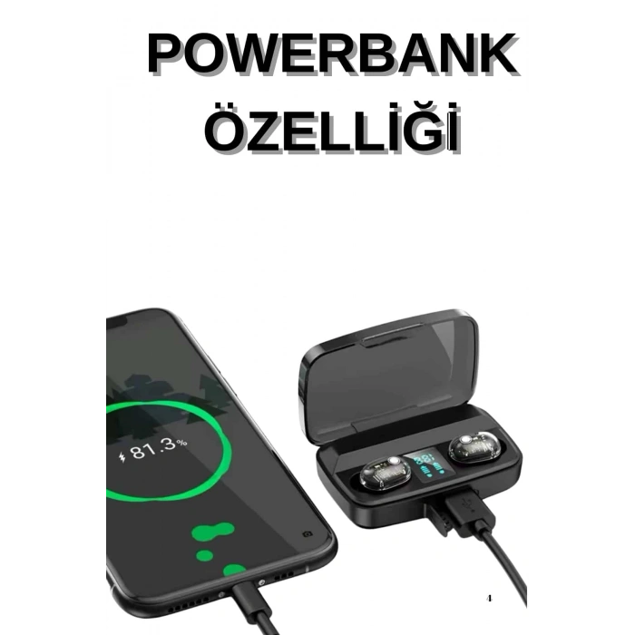 Mey İthalat® Dijital Göstergeli Bluetooth Kulaklık Kablosuz TWS Stereo Bluetooth 5.0