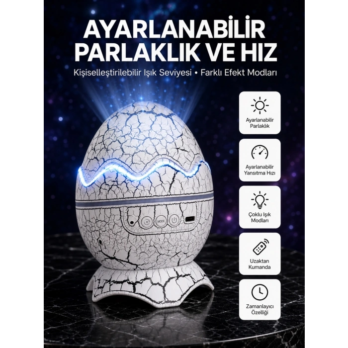 Mey İthalat® Dinozor Yumurtası Tasarımlı Projektörlü Gece Lambası